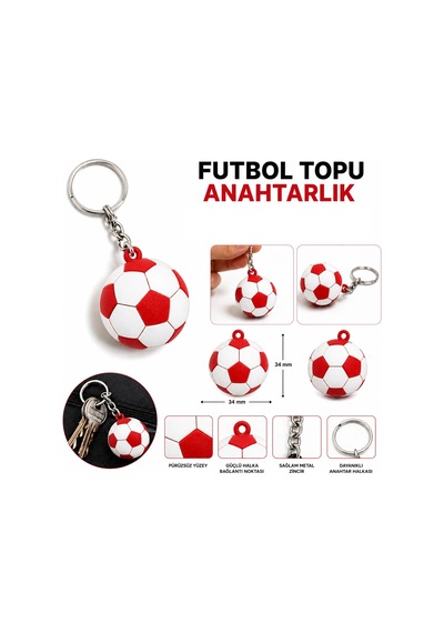 3d Anahtarlık Futbol Topu 3 Cm Kırmızı Beyaz Qtop Q-0958
