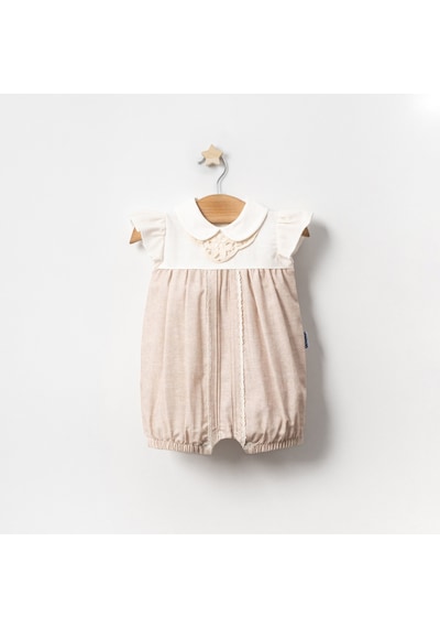 Lamato Baby Yazlık Yakası Fisto Dantelli Bebe Kız Tulum Bej