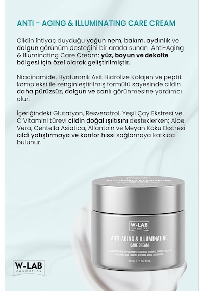 W-lab Cosmetics Anti-aging & Illuminating Cream 50 Ml Yüz, Boyun Ve Dekolte Aydınlatıcı Yaşlanma Karşıtı Krem