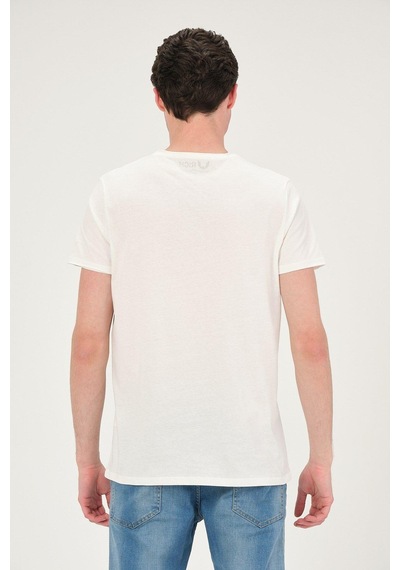 Rich Erkek Yıkamalı Basic T-shirt Tişört %100 Pamuk Tişört Beyaz