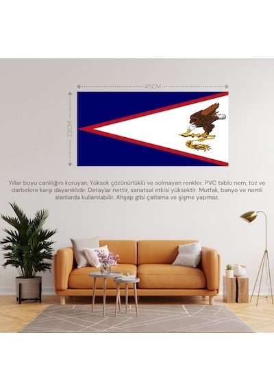 Amerikan Samoa Ülke Bayrağı 45x22cm Duvar Tablosu Çerçevesiz Pvc Tablo