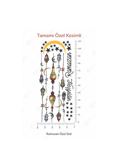 Çift Taraflı Baskılı Cam İçin Sarkıtlı Fenerli Ramazan Ayı Temalı Cam Duvar Süsleri Hoşgeldin Ramazan Sticker Seti Dijital Baskı