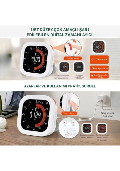 Npt32b Analog Görünümlü Dijital Kronometre Pomodoro Motivasyon Saati