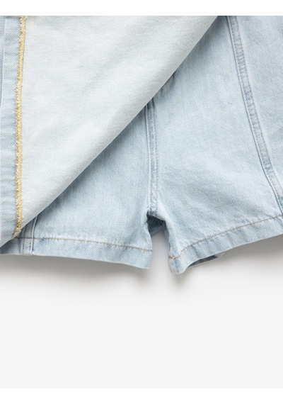Koton Pamuklu Bağlama Detaylı Mini Denim Şort Etek Bleach 5sal40010md Açık Mavi