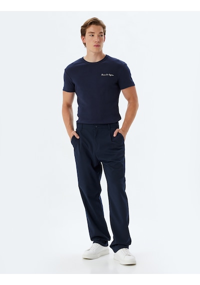 Koton Slim Fit Tişört Slogan Baskılı Bisiklet Yaka Kısa Kollu Pamuklu Lacivert 5wam10192hk Lacivert