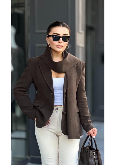Marka Model Acı Kahve Şal Detaylı Blazer Ceket Acı Kahve Acı Kahverengi