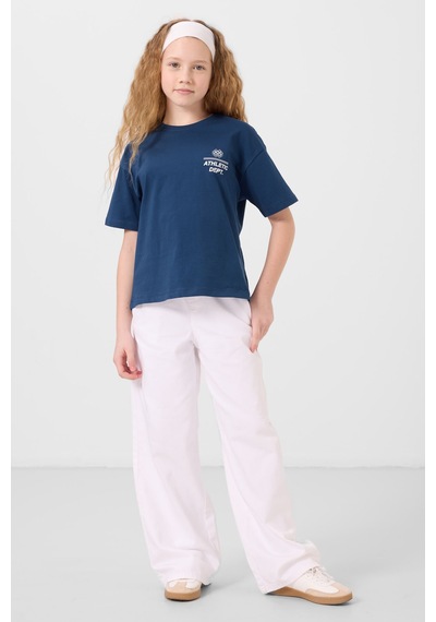 Parlament Pamuklu O Yaka Oversize Fit Baskılı Kız Çocuk T-shirt - 75178 Lacivert