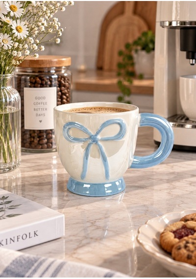 Perle Lüsterli Mavi Porselen Kupa 440 Ml-7749 Çok Renkli