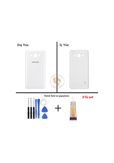 Samsung Galaxy Uyumlu J7 2016 J710 Beyaz  Arka Kapak + Yapıştırıcı Ve Vida Seti Arka Cam Pil Kapağı Batarya Kapağı Lazer Kesim
