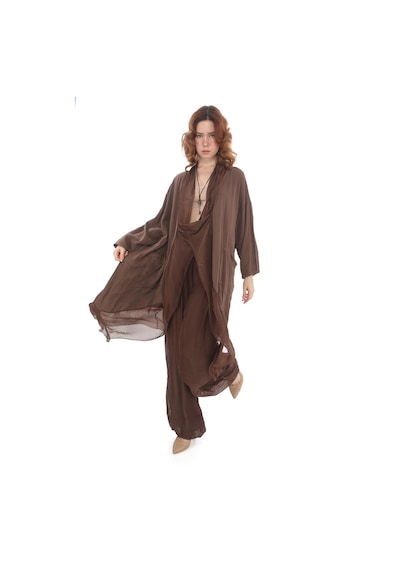 Bohem Stil Italyan Ipek Detaylı Oversize Kap Bluz- Wes Pantolon Takım-8789 Kahverengi Bohem Stil Italyan Ipek Detaylı Oversize Kap Bluz- Wes Pantolon Takım-8789 Kahverengi