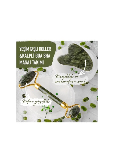 %100 Doğal Yeşim Taşı Jade Roller Ve Gua Sha Masaj Seti - 2'li Cilt Bakım Ve Yüz Masaj Aleti