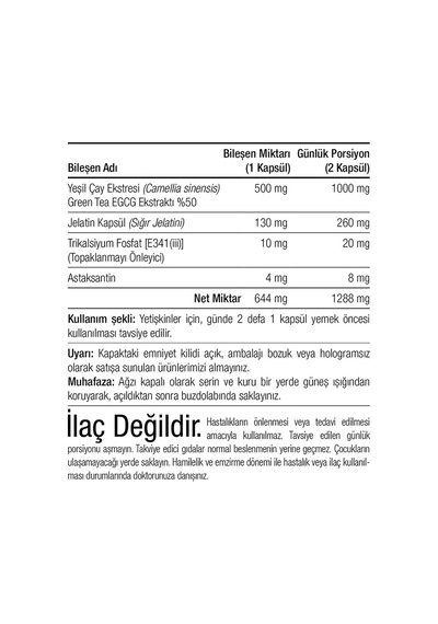 Egcg Yeşil Çay Ekstresi & Astaksantin 60 Kapsül