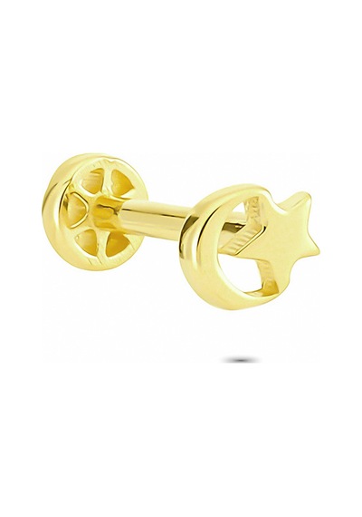 Glorria Altın Ay Yıldız Tragus Piercing Çok Renkli