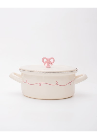 Rebel Bow Emaye 18cm Kısa Tencere Fildişi