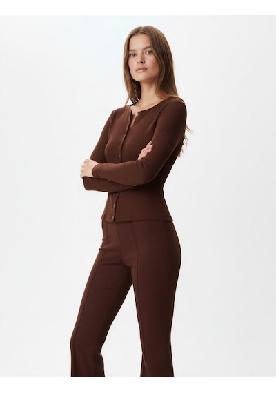 Koton Nervürlü Slim Fit İspanyol Paça Pantolon Kahverengi 6wak40061ek Kahve