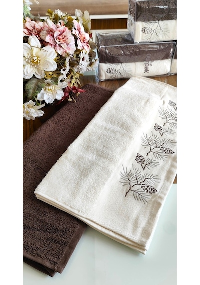 Nurpak Çeyizlik 2.li Set Lüks 50x90cm. %100 Pamuk El,yüz Havlusu Özel Hediyelik Ambalajda Kahve