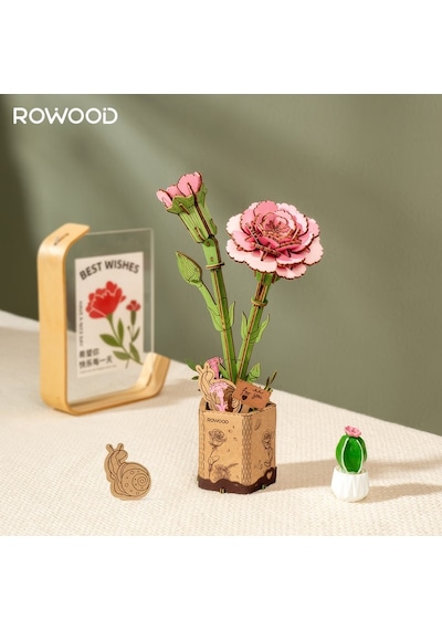 Rowood Tw051 Karanfil Çiçeği Pink Carnation Dıy Minyatür Maket Model Seti Ahşap 3d Wooden Puzzle Model Kit Ahşap Maket Dekoratif Hobi Seti