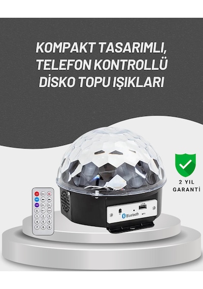 Uzaktan Kumandalı Rgb Led Disko Topu Bluetooth Hoparlörlü Çok Renkli