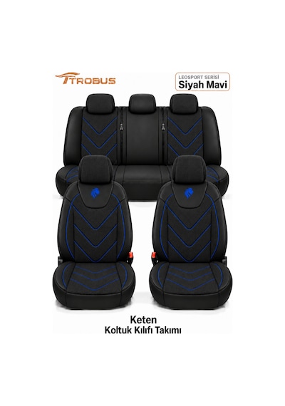 Hyundai I10 2007 Sonrası Uyumlu Leosport Serisi Ortopedik Keten Oto Koltuk Kılıfı Siyah Mavi