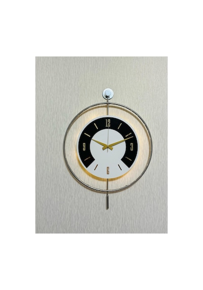 Pey Aksesuar 50x70 Cm Metal Ahşap Ve Işığın Muhteşem Uyumu Duvar Saati Dekoratif Ahşap-m54-krongrı-beyaz-siyah-gold