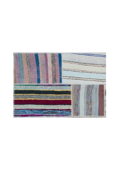 El Dokuması Patchwork Vintage Yün-pamuk Çizgili Halı 25414 160 X 226 Çok Renkli