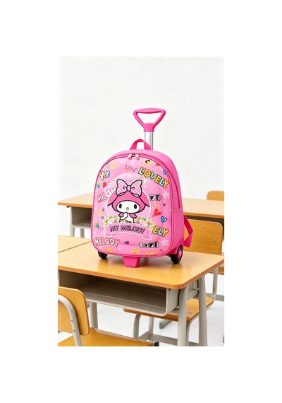 Kız Çocuk Anaokulu Kreş Çekçekli Tekerli Sırt Çantası Ve Okul Çantası Pembe Pembe