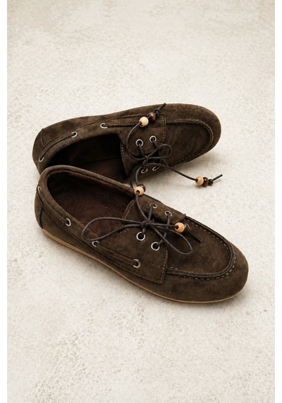 Demirsa Boutique Kadın Kahverengi Bağcıklı Loafer Günlük Babet Ayakkabı Kahverengi