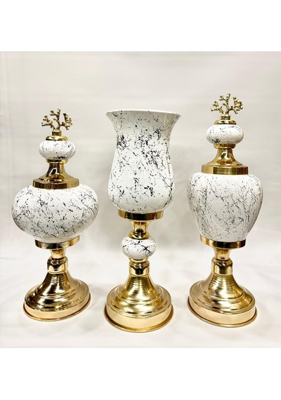 3'lü Dekoratif Prestij Dekoratif Vazo Set - Gold Beyaz Gold Beyaz