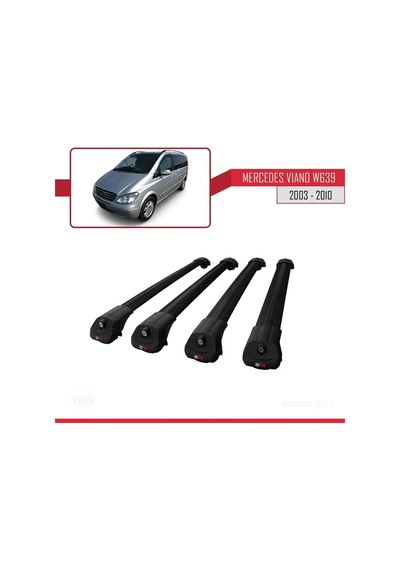 Mercedes Viano 2003-2010 Arası İle Uyumlu Ace-1 Ara Atkı Tavan Barı Siyah 4 Adet Bar