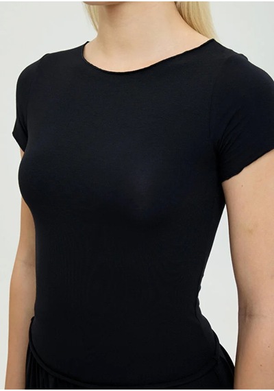 Cloudymood Kadın Ultra Soft Kayık Yaka Kısa Kol Siyah Bluz Siyah - 892428873 Siyah