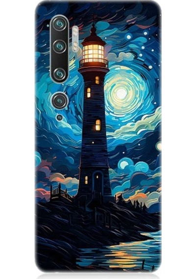 Xiaomi Mi Note 10 Uyumlu Ay Işığında Yalnız Deniz Feneri Desenli Silikon Kılıf