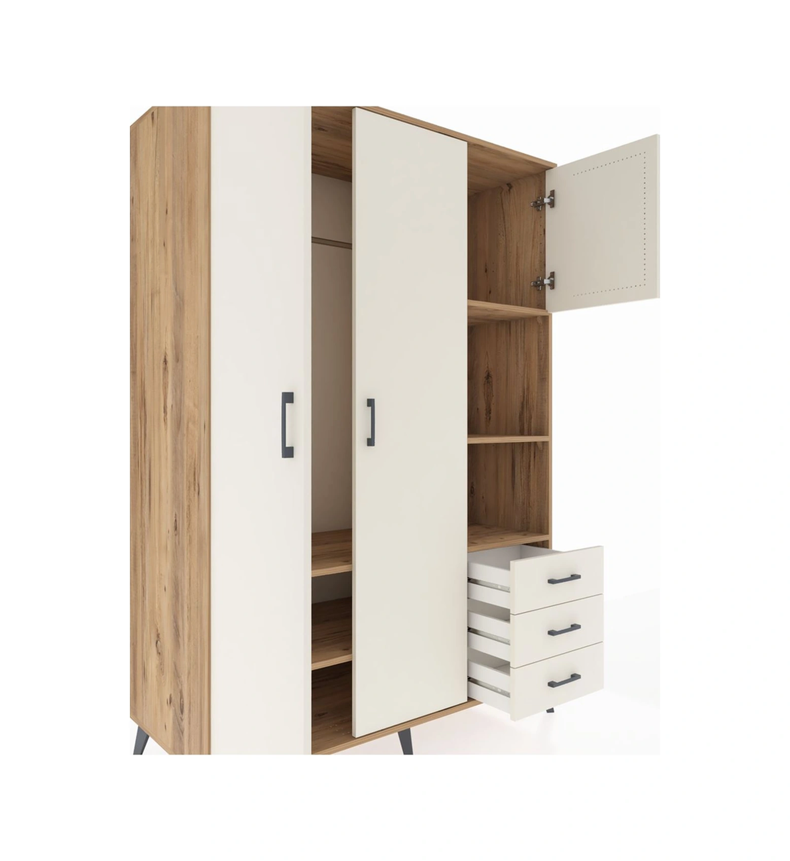 Kronos Dolap 5 Raflı 3 Çekmeceli Tek Askılı 132x59x195 Çam-ay... Çam