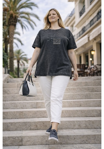 Cedy Denim Cedy - Kadın Özel Tasarım Esnek, Pul Payet, Dantel Detaylı Yıkamalı Büyük Beden Tişört Antrasit Cedy Denim Cedy - Kadın Özel Tasarım Esnek, Pul Payet, Dantel Detaylı Yıkamalı Büyük Beden Tişört Antrasit