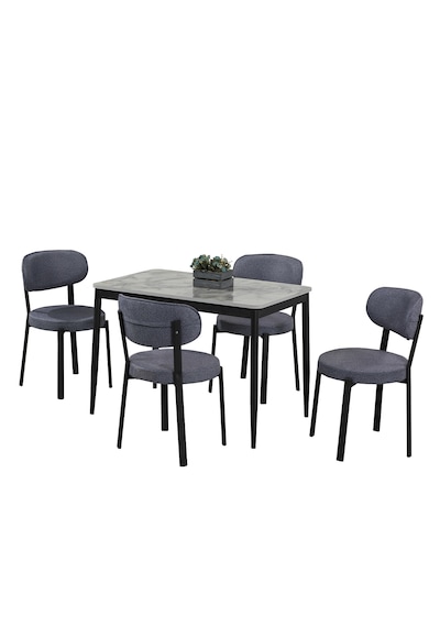 Sakura Masa Takımı - Gri Mermer Masa - 4 Sandalye Antrasit - Metal Siyah Ayak - Masa Takımı - Yemek Odası Takımı
