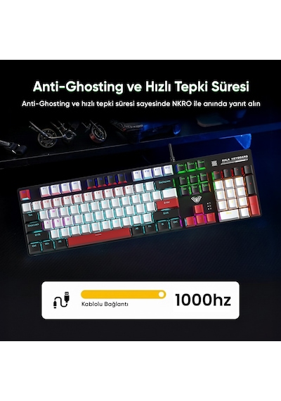 Aula S500 Blue Switch Rgb Makrolu Kablolu Gaming Mekanik Oyuncu Klavyesi Kırmızı