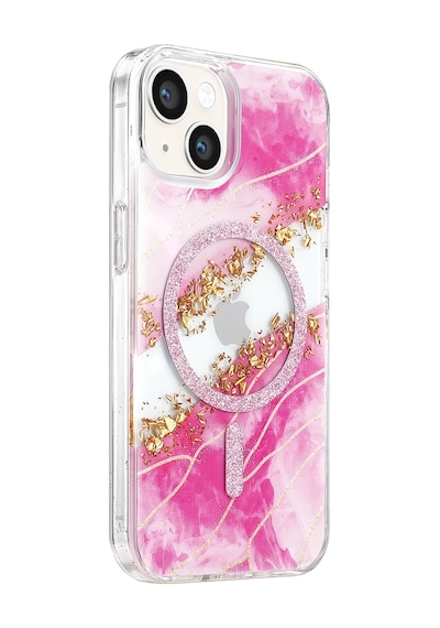 Onegif Apple İphone 15 Uyumlu Lotus Simli Magsafe Kapak - Pembe Çok Renkli