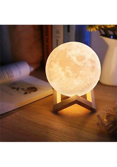 3D Standlı Ay Gece Lambası Dekoratif Küre Led 3D Ay Lamba Altın