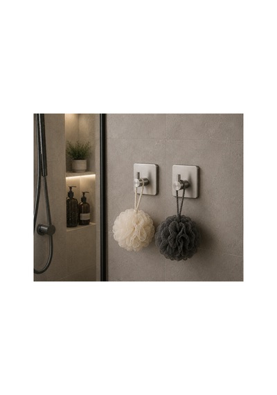 2 Adet Kare Tekli Modern Banyo Askılık 45 Mm Paslanmaz Çelik Delmeden Yapışkan Montaj Inox