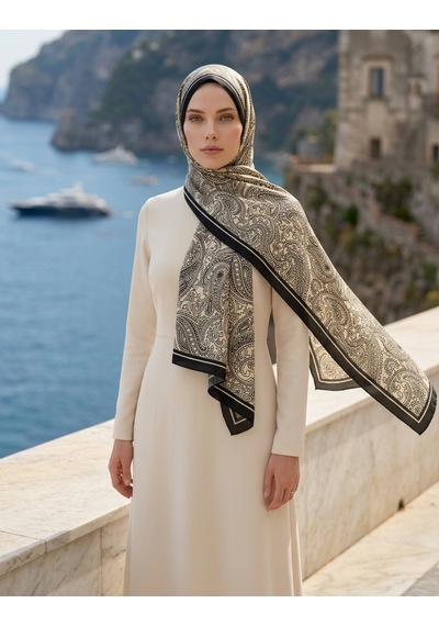 Moda Nuda Paisley Hüma Şal Siyah Beyaz - Zarif Seçim Siyah - Beyaz