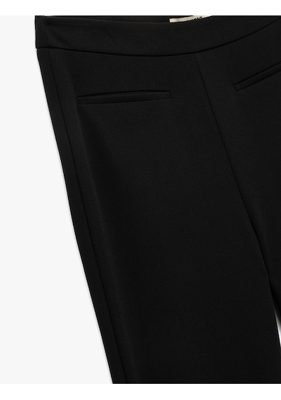 Koton Slim Fit Yırtmaç Detaylı İspanyol Paça Pantolon Siyah 6wak40026ek Siyah