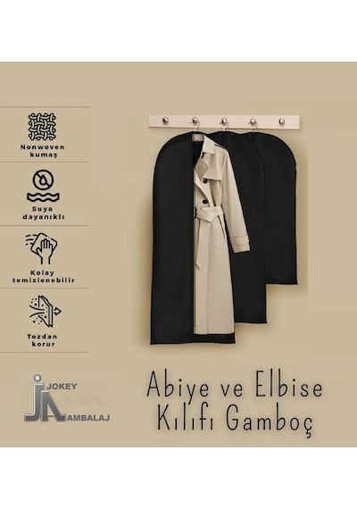 Jokey Ambalaj Fermuarlı Dolapiçi Gamboç Kıyafet,takım Elbise,abiye Ve Gelinlik Kılıfı 60x160cm Renk Seçenekli Siyah