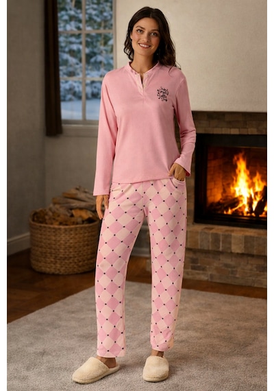 Remsa Kadın Termal Uzun Kol Pijama Takımı 4763 Pembe Pembe