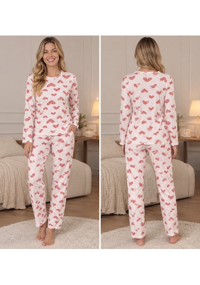 Lila İç Giyim Lila Kadın Pamuklu Kalp Desenli Uzun Kollu Pijama Takımı - Rahat Kalıp Kalp Desenli Kalpli Ekru Lila İç Giyim Lila Kadın Pamuklu Kalp Desenli Uzun Kollu Pijama Takımı - Rahat Kalıp Kalp Desenli Kalpli Ekru