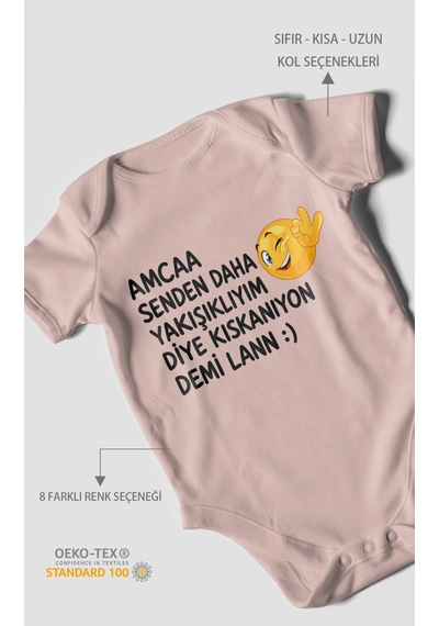 Morivokids Amaa Senden Daha Yazılı Kısa Kollu Bebek Body %100 Pamuk Pastel Pembe