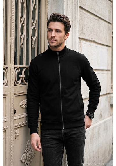 Buratti Pamuklu Regular Fit Dik Yaka Cepli Hırka Erkek Hırka 5905891 Siyah