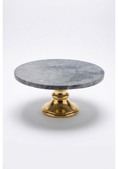 Black Marble Ayaklı Pasta Standı 25x25x12cm Lüks Doğal Mermer Sunum Ve İkramlık
