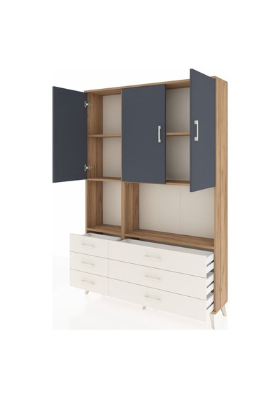 Arges Dolap 6 Raflı 6 Çekmeceli 3 Kapaklı 132x30x195 Çam-antr... Çam