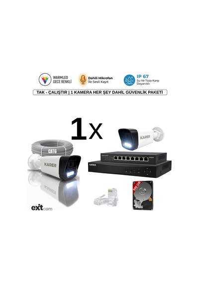 1'li Ip-5mp-poeli-sesli -gece Renkli- Su Geçirmez- Full Hd-500gb-güvenlik Kamera Seti