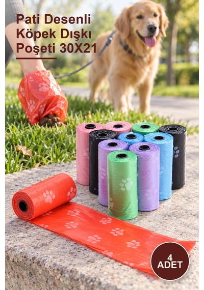 4 Adet Pati Desenli Köpek Dışkı Poşeti 30x21