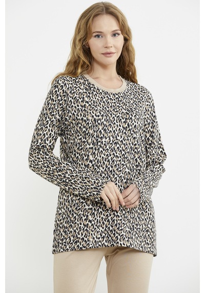 Sementa Rahat Kalıp Leopar Kombinli Pijama Takım - Bej Bej